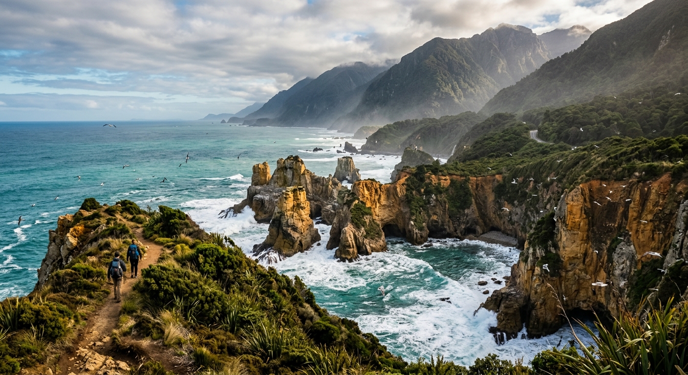Dramatic coastal cliffs of the Eighth State territory