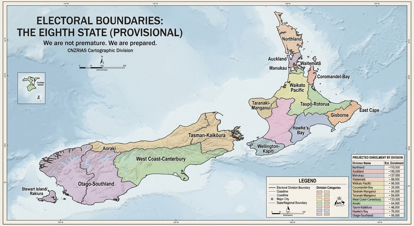 Pre-drawn electoral boundaries for the proposed Eighth State with projected seat distributions
